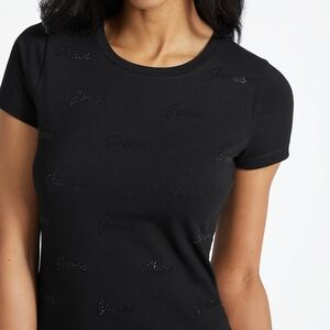 Guess Black Short Sleeve Tee with Embellishments
